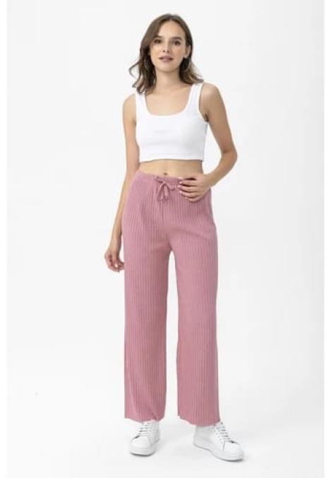 Pantalon dama lungi Plisat, Roz, Engros